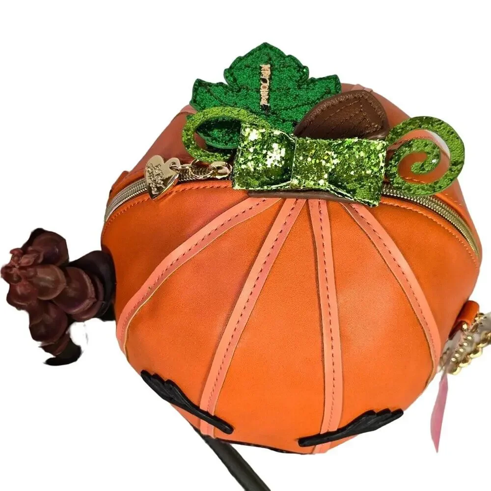 New Betsey Johnson KITSCH Oh My Gourd PUMPKIN Crossbody Bling Purse Halloween - Picture 4 of 7